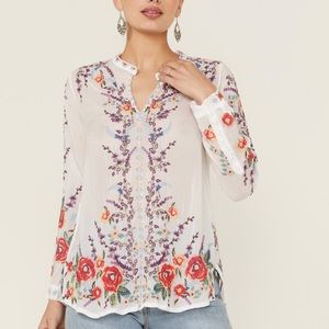 JOHNNY WAS WOMEN'S YASMINE EMBROIDERED LONG SLEEVE WHITE BLOUSE